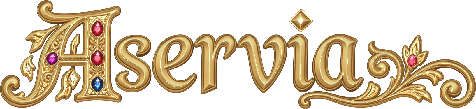 Aservia gold and gemstone wordmark, rendered from the original 3D model